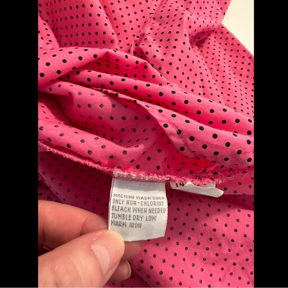 FOXCROFT Wrinkle Free Fitted Pink Black Polka Dot Button Down Blouse Top Shirt - Picture 7 of 9